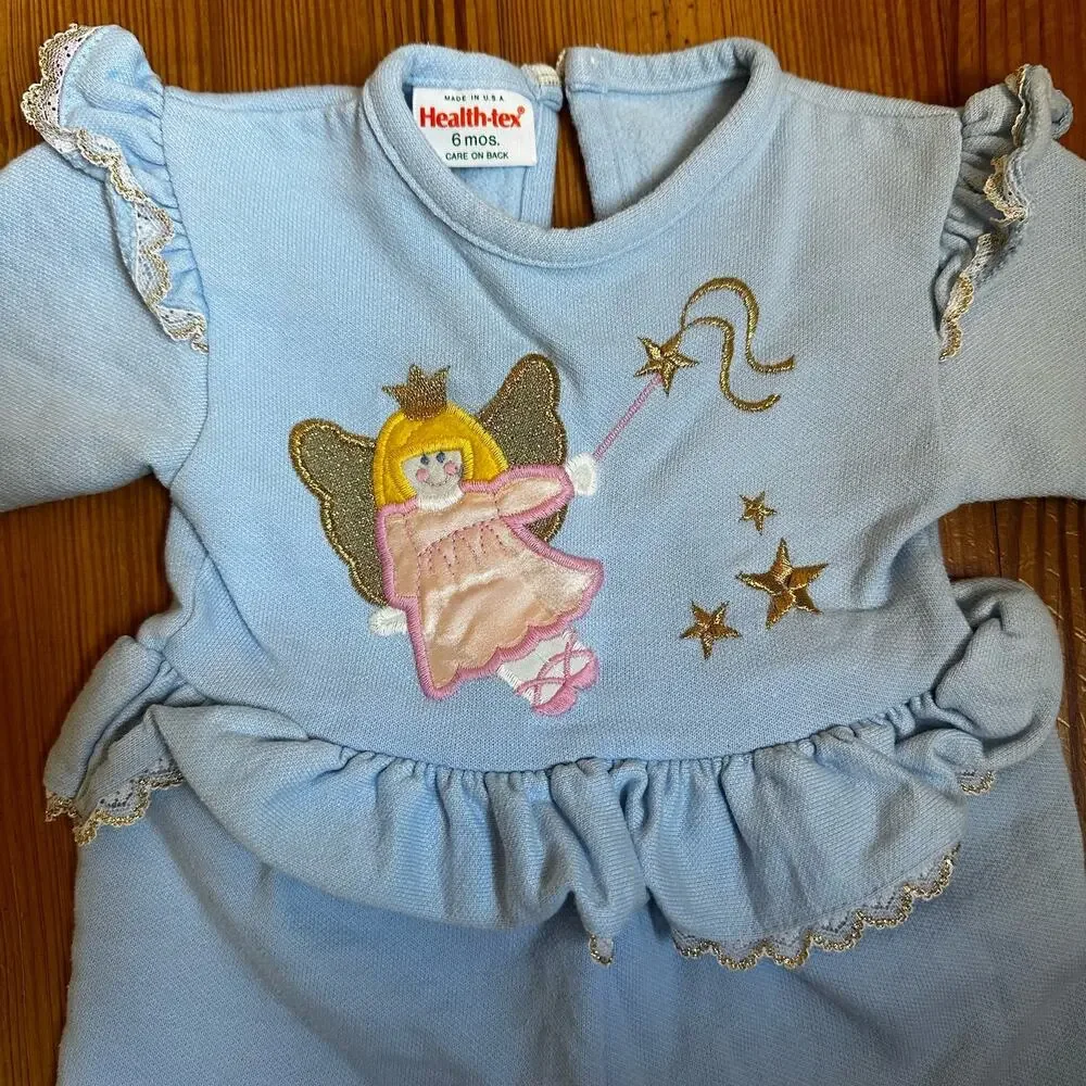 Healthtex light blue vintage sweater princess ruffle‎ sleeper SIZE 6M